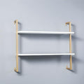 Contemporary Wall Unit Bookcase Metal Frame Pine Wood Shelf Bookshelf Wall-Mounted Bookshelf Wrought Iron Bag Rack Multi-Layer Clothing Store Decoration White Gold 39.4" L x 9.8" W x 29.9" H