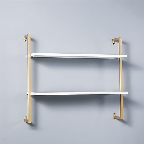 Contemporary Wall Unit Bookcase Metal Frame Pine Wood Shelf Bookshelf Wall-Mounted Bookshelf Wrought Iron Bag Rack Multi-Layer Clothing Store Decoration White Gold 39.4" L x 9.8" W x 29.9" H