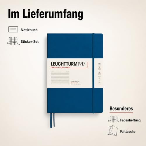 LEUCHTTURM1917 - Notebook Hardcover Composition B5-219 Numbered Pages for Writing and Journaling (Indigo, Ruled)