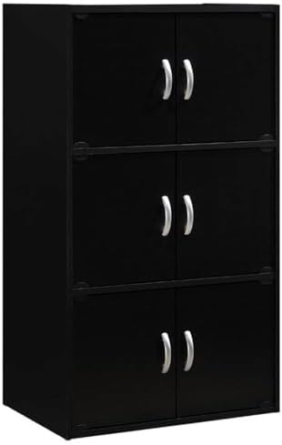 Home Square 3 Shelf 6 Door Wooden Bookcase Set in Black (Set of 2)