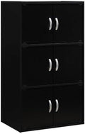 Pemberly Row 3 Shelf 6 Door Bookcase, 41 in H x 23.4 in W x 15.5 in D, Wood Construction, Black Finish, Slim Vertical Bookshelf, Multipurpose Organizer for Home Office, Bedroom, or Kids Room
