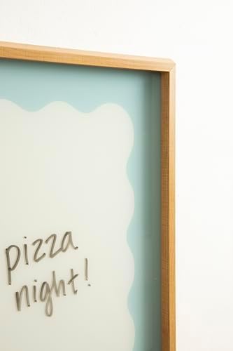 Kate and Laurel Framed Glass Dry Erase Art Parisien Blue Wavy Border Whiteboard for Wall by The Creative Bunch Studio, 18 x 24, Blake Natural Frame, Modern Contemporary, Dry Erase Art for Wall Decor
