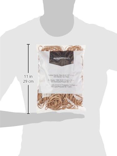 Amazon Basics Rubber Bands, Office Supplies, Size 33 (3-1/2 x 1/8 Inch), Stretchy, 600 Bands/1 lb Pack, 3-Pack, Tan