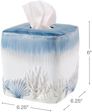 Avanti Linens - Tissue Box Cover, Ceramic Home Accessories, Beach Inspired Bathroom Accessories (Abstract Coastal Collection)