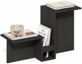 Furinno BOYATE Valley-Shaped Side Table with Open Shelf, Espresso | Compact, Narrow, Tiered Levels and Magazine Rack, High-Low Tabletop, End Table, for Living Room, Bedroom