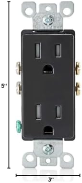 Leviton 15 Amp Decora Tamper-Resistant Duplex Electrical Wall Outlet, T5325-E, Black