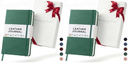 BEECHMORE BOOKS Premium Lined Leather Journal for Men & Women, 5" x 8" (A5) Thick 120gsm Ivory Cream Paper Notebook, Hardcover Vegan Leather Personal Diary, With Gift Box (Dartmouth Green) (Pack of 2)
