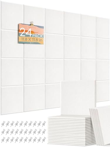 Thick Felt Pin Board Tiles 24 Pack, 11.8x11.8 Bulletin Board for Wall