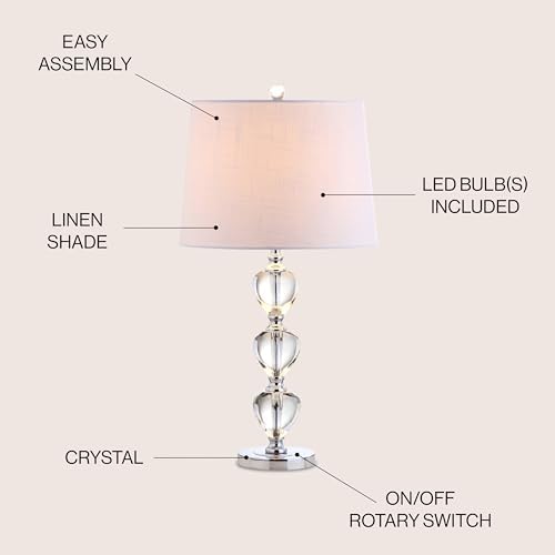 JONATHAN Y Cole 27" Traditional Crystal Bedside Table Lamp, Clear/Chrome