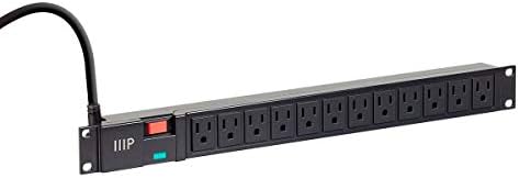 Monoprice 12 Outlet 1U Rackmount Power Distribution Unit - NEMA 5-15R, Surge-Protected Sockets, 1050 Joules, 6 Feet Cord