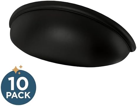 Franklin Brass 10 Pack Matte Black Cabinet Handles 3 inch (76mm) Kitchen Cabinet Handles and Drawer Pulls for Cupboards and Dressers | Cup Pull