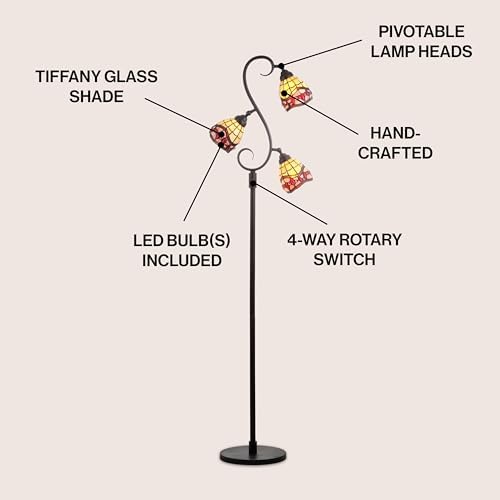 JONATHAN Y Walker 3-Light Tiffany Floor Lamp Stained Glass 70.5", Bronze