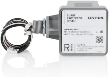 Leviton Type 1 Surge Protective Panel, Residential Home Surge Protection, 120/240 VAC, Split Phase, 36kA per Phase, R2120-B SPD, Gray