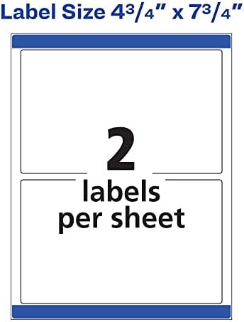 Avery Print-to-the-Edge Printable Shipping Labels, 4.75" x 7.75", Matte White, Sure Feed Technology, Laser & Inkjet Printer Compatible, 50 Blank Labels per Pack (5 Packs of 6876)