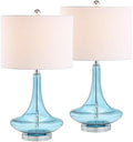 JONATHAN Y Cecile 25.5" Metal Glass Lamp, Aqua/Chrome, Set of 2