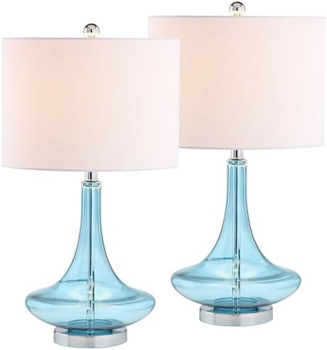 JONATHAN Y Cecile 25.5" Metal Glass Lamp, Aqua/Chrome, Set of 2
