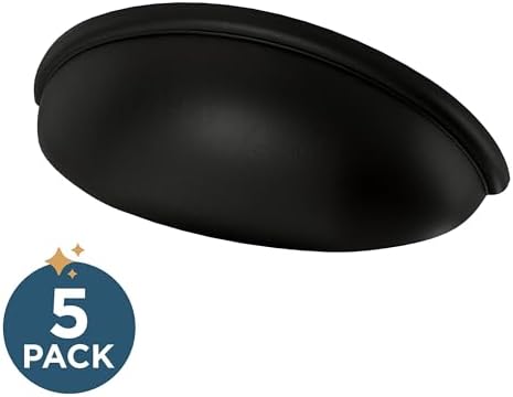 Franklin Brass 5 Pack Matte Black Cabinet Handles 3 inch (76mm) Kitchen Cabinet Handles and Drawer Pulls for Cupboards and Dressers | Cup Pull