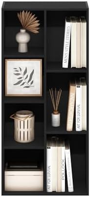 Furinno LUDER Book Shelf, 7-Cube Bookshelf, Bookcase with Open Shelves, 9.4 x 19.5 x 41.7, Easy Assembly, for Living Room, Bedroom, Home Office, Darkwood