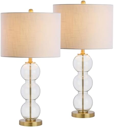 JONATHAN Y Bella 27" Glass Table Lamp, Clear/Brass, Set of 2