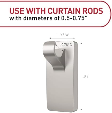 Command Medium Satin Nickel Curtain Rod Hooks, 4 Hooks, 12 Strips
