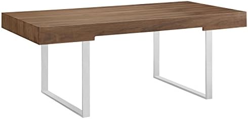 Modway Tinker Contemporary Modern Wood and Stainless Steel Office Desk With Two Drawers in Walnut