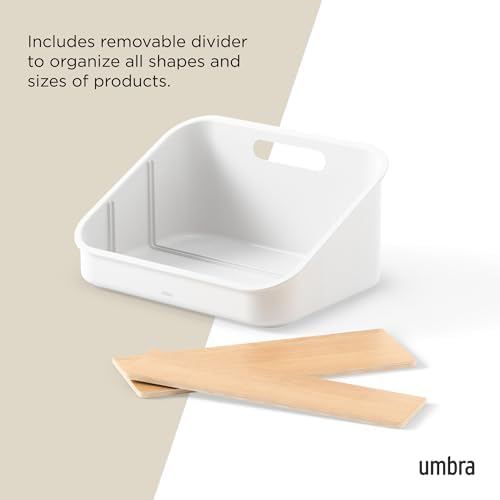 Umbra Bellwood Packet Organizer, Divided Tray for Pantry Ingredients and Other Small Items, Made of Durable Plastic and Wood, Natural/White