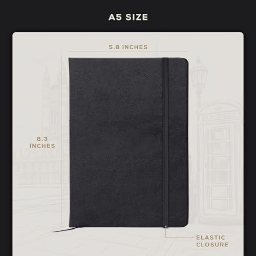 BEECHMORE BOOKS A5 5x8 Lined Leather Journal For Men, 120 GSM with Gift Box