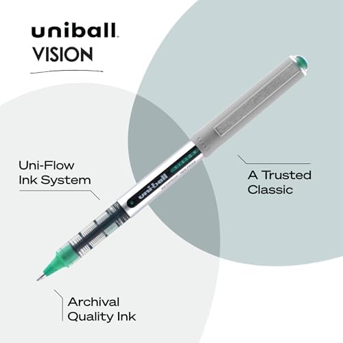uniball Vision Rollerball Pens, Green Pens Pack of 12-0.7mm Fine Point Medium Ink - Japanese Pen, Smooth Writing Pen, School & Office Supplies (Pack of 144)