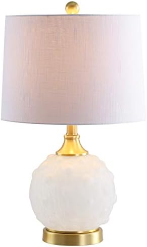JONATHAN Y Ilsa 22" Round Dotted Glass Metal Table Lamp, White/Brass Gold