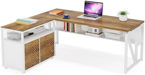 Tribesigns Office Desk with Drawers Sets, 63 inches L Shaped Computer Desk with Mobile File Cabinet,Big Executive Desk for Home Office Furniture Sets (Light Walnut, 63-inch)