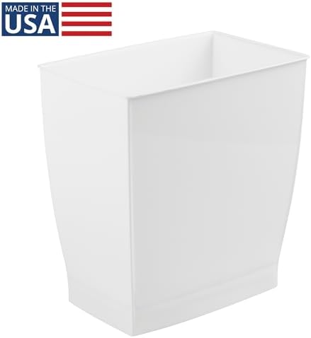 iDesign,Plastic Spa Rectangular Trash, Waste Basket Garbage Can for Bathroom, Bedroom, Home Office, Dorm, College, 2.5 Gallon, White