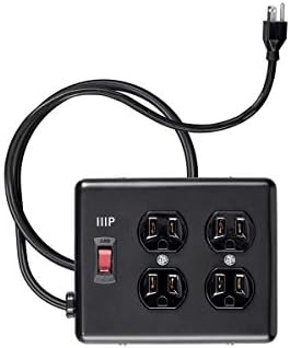 Monoprice Heavy Duty Metal Surge Protector - 4 Outlet Power Strip, 180 Joules, UL Certified, 6 Feet Cable, Black