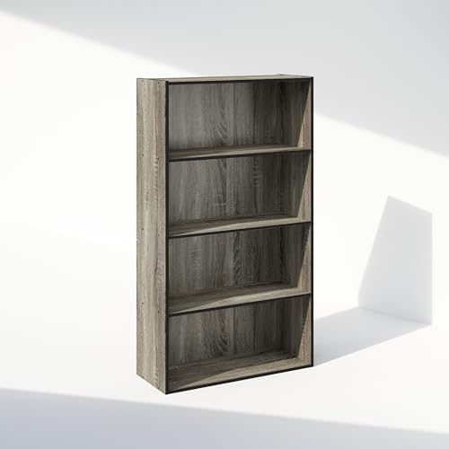 Furinno Simple Book Shelf, 4-Tier Bookshelf, Bookcase with Open Shelf, 9.4 x 23.6 x 41.7, for Living Room, Bedroom, Home Office, French Oak