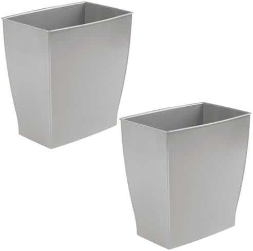 iDesign Small Plastic Bathroom Trash Can, Slim Rectangle, 2-Pack, Gray
