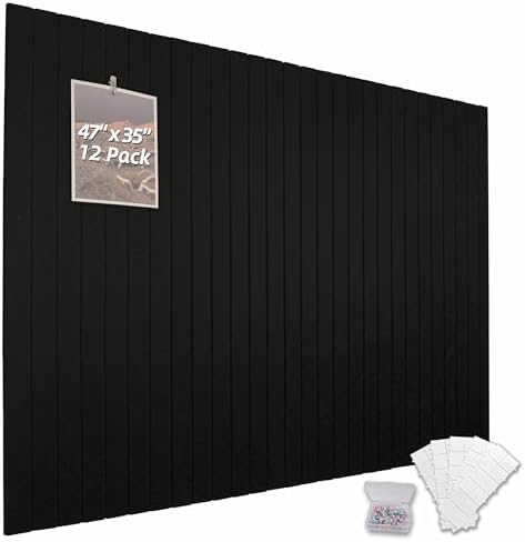 Cork Board Alternative-Felt Slat Wall Paneling,Office Bulletin Board for Decoration, Suitable for Displaying Photos and Documents, with Removable Adhesive Labels,12-Pack (Black)
