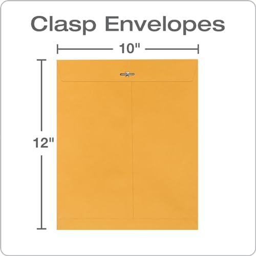 Quality Park 10 x 12 Clasp Envelopes, 100 Pack, Document Envelopes with Gummed Flap, Heavyweight 28 lb Paper with Reinforced Holes and Double Prong Clasp, for Mailing and Storage, Brown Kraft