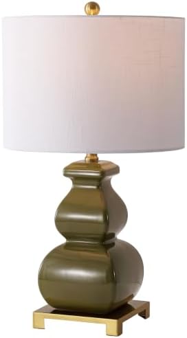 JONATHAN Y Vienna 25.5" Classic Green Ceramic Gourd Table Lamp, Brass Base