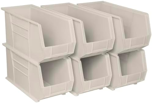 Akro-Mils 30265 AkroBins Plastic Storage Bins, 18"x8.25"x9", Stone, 6-Pack