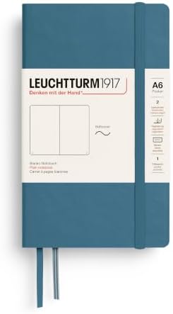 LEUCHTTURM1917 - Notebook Softcover Pocket A6-123 Numbered Pages for Writing and Journaling (Plain, Stone Blue)