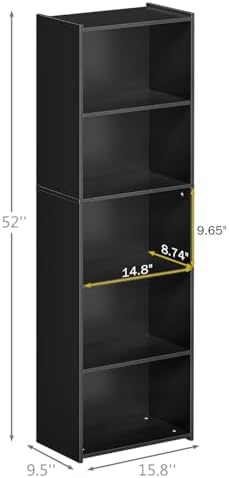 SUPER DEAL 5-Tier Bookcase and Bookshelf, Open Storage Shelves Narrow Tall Freestanding Cube Display Shelf for Bedroom Home Office Apartment Small Spaces, 52 Inch Black