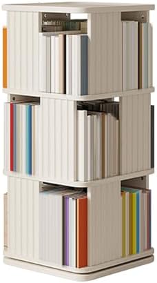 GAMAK Rotating Bookshelf 2-4 Tier Revolving Bookcase 360 Display Floor Standing Bookcase Storage Rack Wood Book Shelf Organizer for Bedroom Living Room Study Room (Color : White, Size : Three)