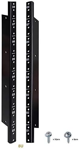 Sound Town 2-pack 8U Steel Rack Rails, with Black Powder Coated Finish and Screws (ST-RR-08U)