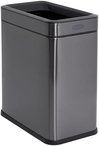 Rubbermaid Slim Space-Saving Stainless Steel Wastebasket, Charcoal, 2.6 Gal