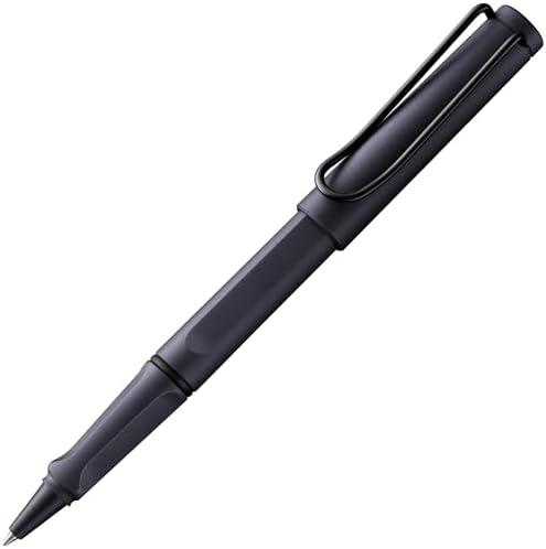 Lamy safari steel black - Rollerball Pen with ergonomic grip & line width M - for pleasant long writing - made of robust ASA plastic - including rollerball refill M 63 in blue