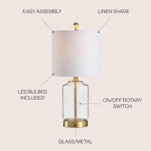 JONATHAN Y Duncan Table Lamp 19.5" Glass and Metal, Brass Gold and Clear