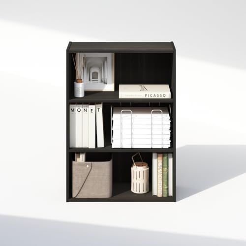 Furinno Simple Book Shelf, 3-Tier Bookshelf, Storage Shelves Bookcase, 9.7 x 23.7 x 31.5, for Living Room, Bedroom, Home Office, Espresso