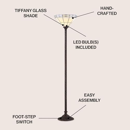 JONATHAN Y Moore Tiffany Style Torchiere Floor Lamp 68.57" Metal, Bronze
