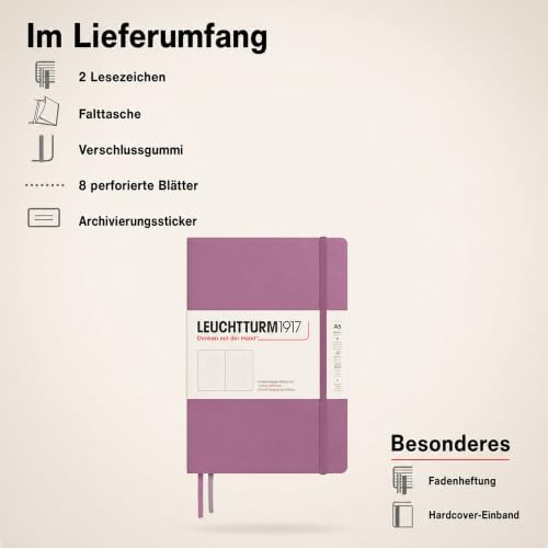 LEUCHTTURM1917 - Notebook Hardcover Medium A5-251 Numbered Pages for Writing and Journaling - Thinking Ahead (Dotted Paper, Dusty Rose)