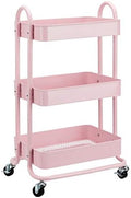 Amazon Basics 3-Tier Rolling Utility or Kitchen Cart, Lockable Wheels, Multifunctional Storage, Metal Storage Organizer, Portable, Dusty Pink