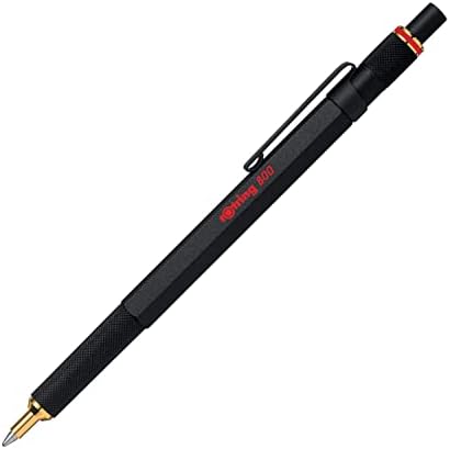 Rotring 800 Retractable Ballpoint Pen, Metal Barrel, Medium Point, Black Ink, Refillable, 1 Count